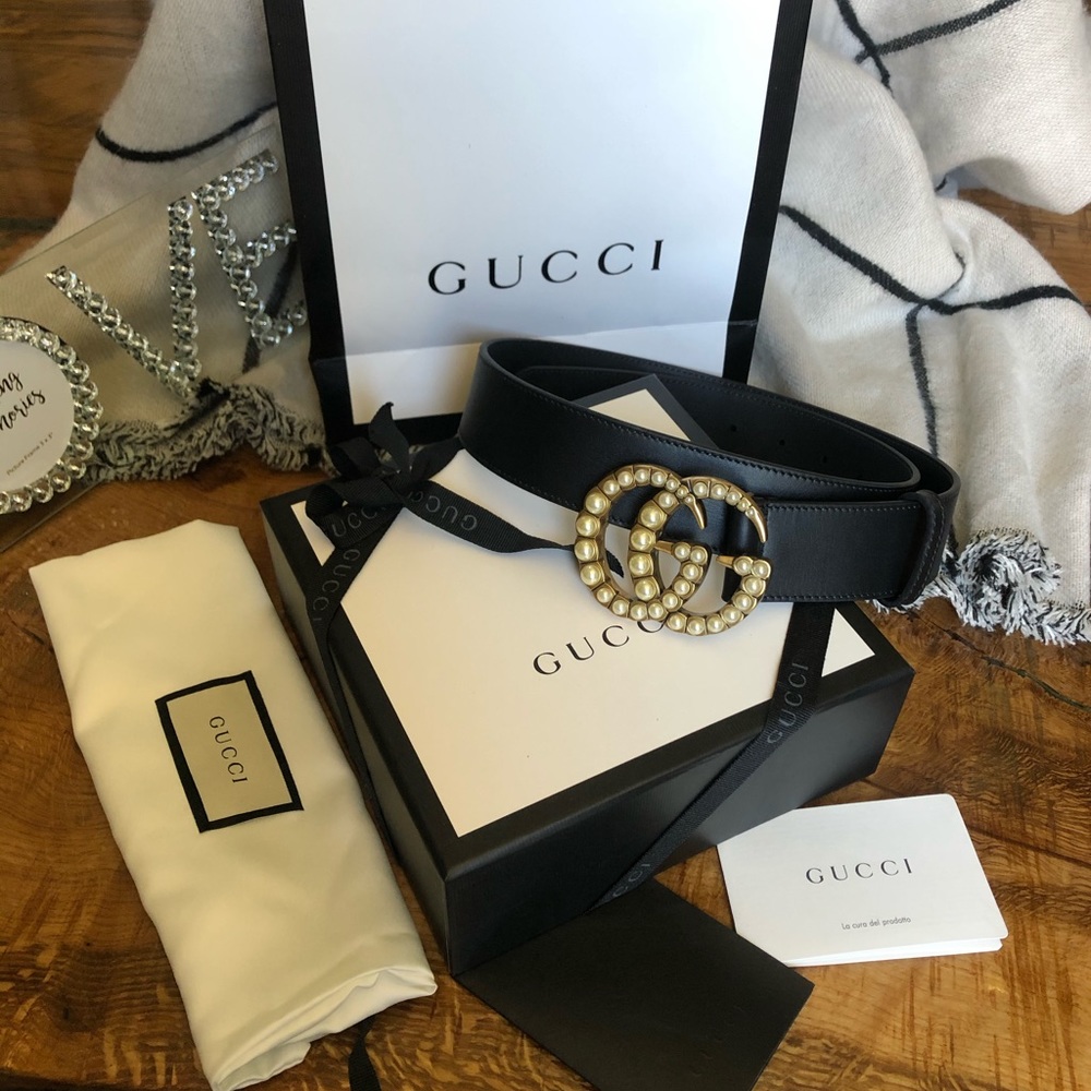 Authentic Gucci Pearl Belt black leather 🖤